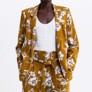 Zara Floral Print Blazer Pant Suit